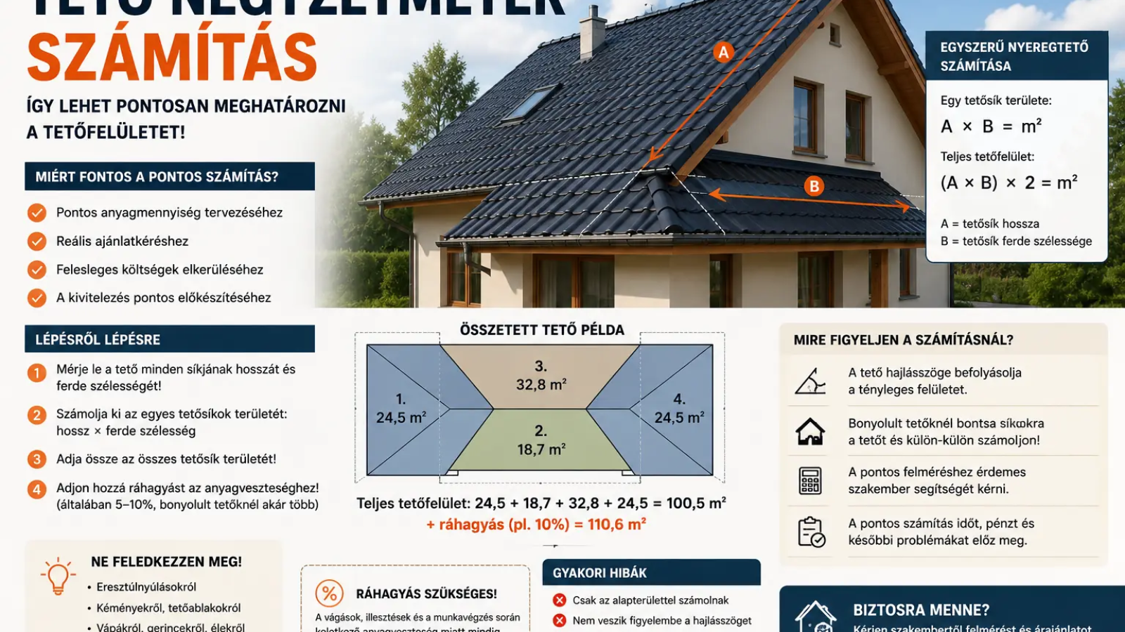Tető négyzetméter számítás lépésről lépésre